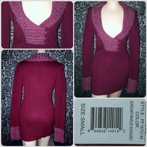 🏵 NWT! PINK ROSE SEXY PLUNGE BOHO HIPPIE SWEATER